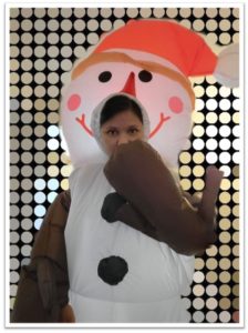 Woman in snow man costume